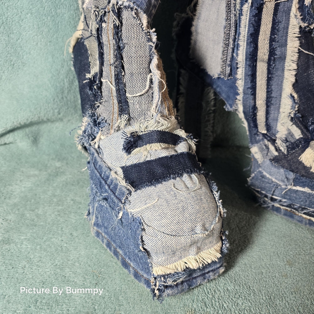 AZALEA WANG DENIM CHUNKY PATCHWORK PLATFORM BOOT.Denim Patchwork Knee-High Boots - Picture 9 of 16